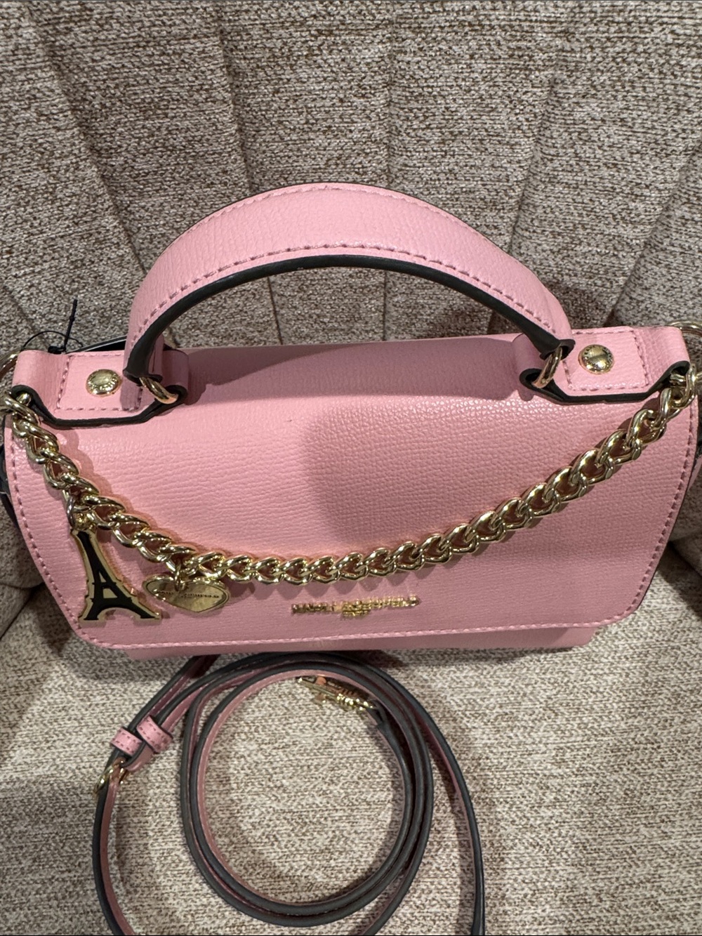 NWT Karl Lagerfeld Soft Pink Satchel Crossbody with Gold Charm Chain - Picture 5 of 6